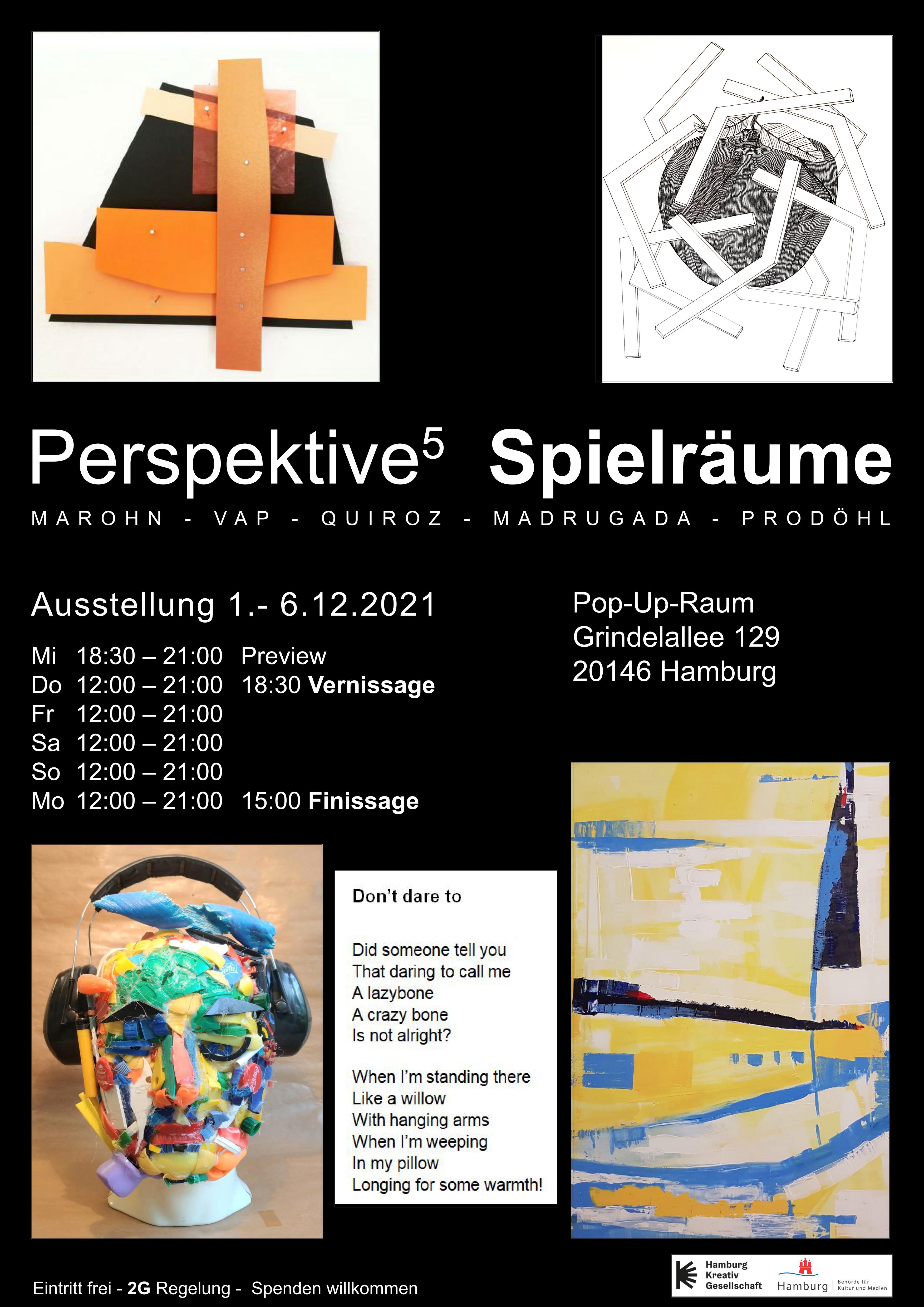 Plakat zur Ausstellung Perspektiven-5 im Pop-up Raum am Grindel in Hamburg